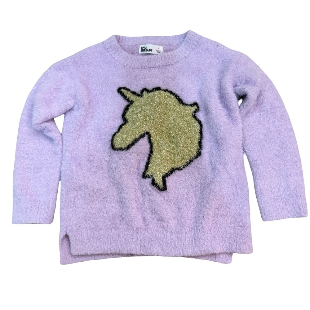 Epic Threads Sweater Purple Gold Glitter Unicorn Girls 4T